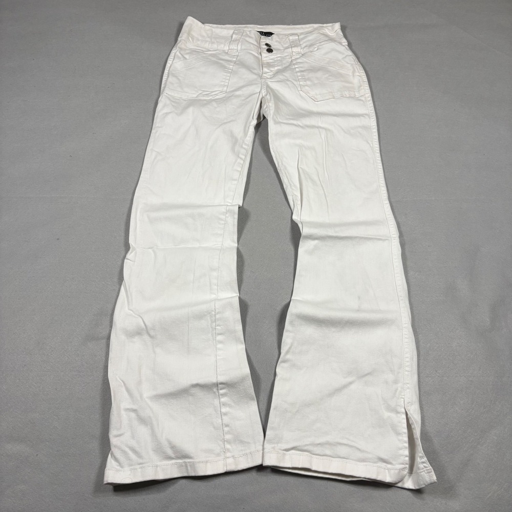 Y2K 2000s Womens 4 White Flare Leg Low Rise Utility Cargo Pants Y2K Slim 28"